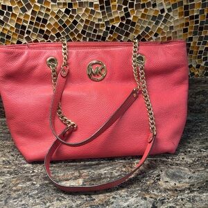 Michael Kors coral Leather Tote with Gold Hardware